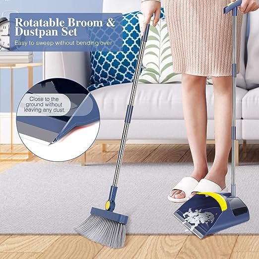 Broom And Dustpan Set For Indoor And Outdoor Use, Upright Dust Pan With Long Handle Angle Broom For Kids And Pets - View #6