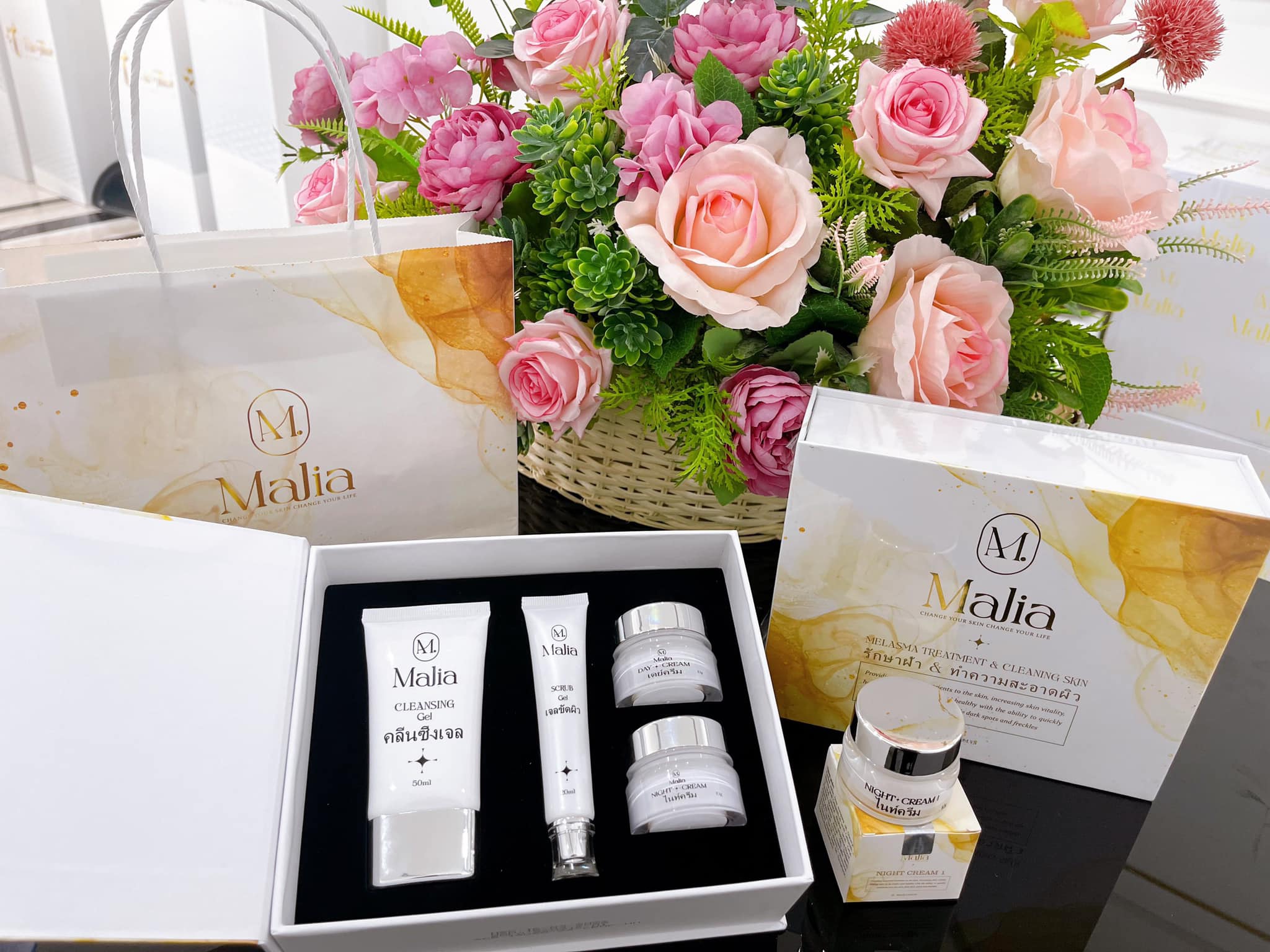 Combo dưỡng da cao cấp thái lan malia set mini phiên bản mới 2022 - dưỡng trắng, mờ thâm nám, giảm mụn....