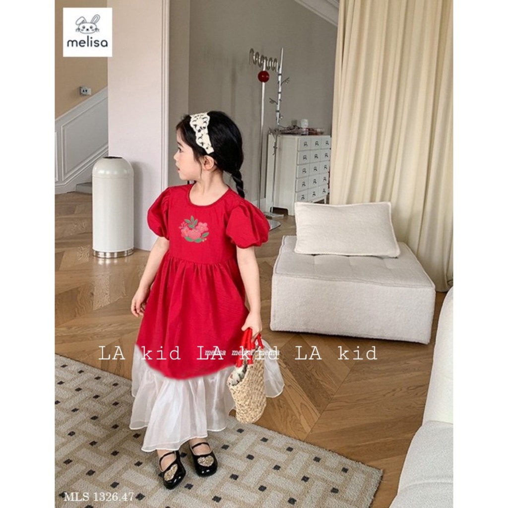 Váy Melisa đỏ chân trắng thêu hoa