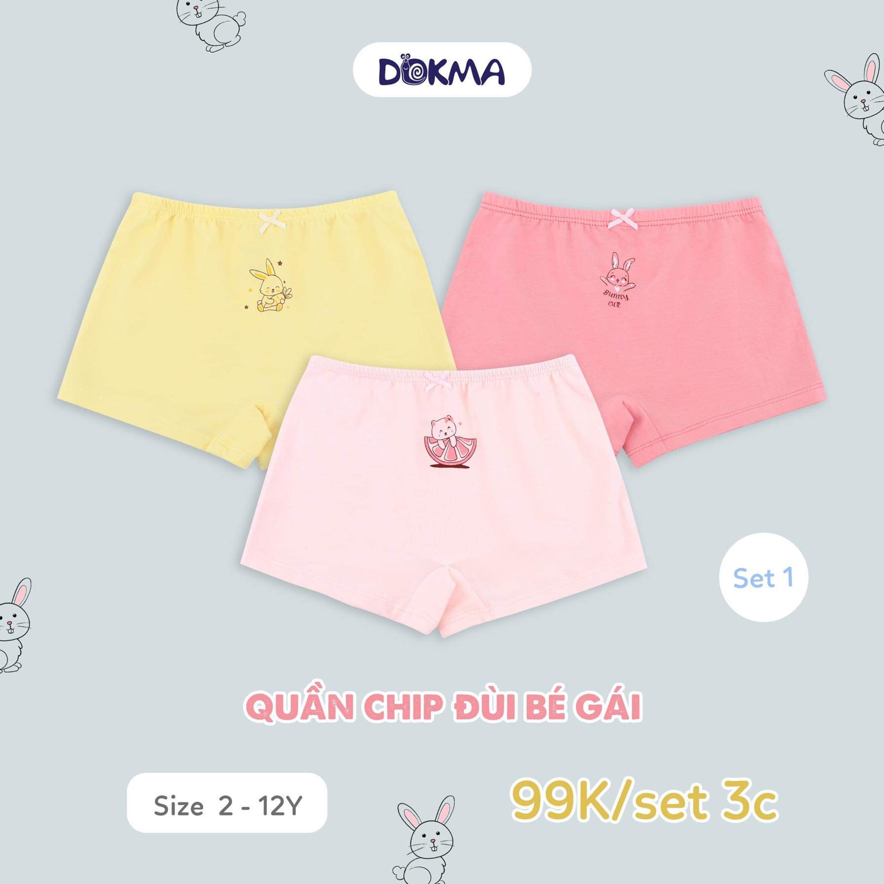 Set 3 quần lót, chip đùi Dokma- chất cotton hữu cơ siêu mềm mát