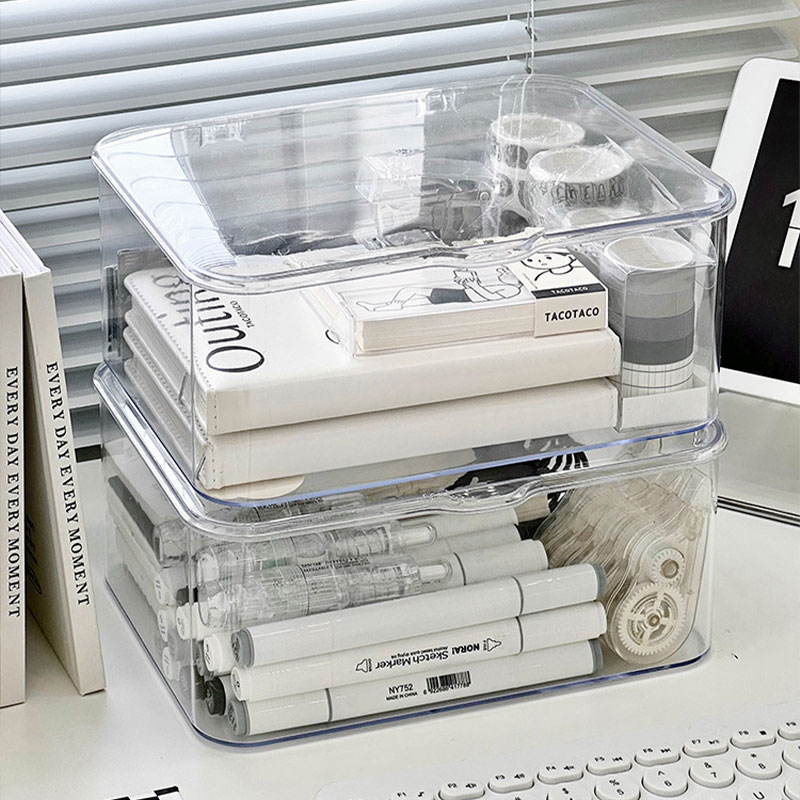 Desktop storage box Sundry stationery sorting box Dustproof box with cover Transparent storage box for office dormitory Drawer desktop storage box desktop storage box desk storage rack drawer multifunctional drawer glove box