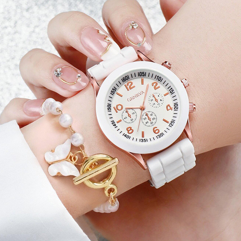 5Pcs/set Fashion Women Watch Round Dial Classic Watches Women Simple Clock& Jewelry Set For Female Gift.