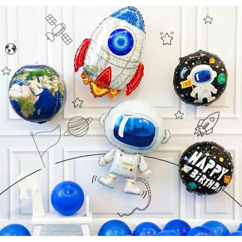 [Tặng kèm số tuổi] Set bóng trang trí sinh nhật chủ đề phi hành gia cho bé trai