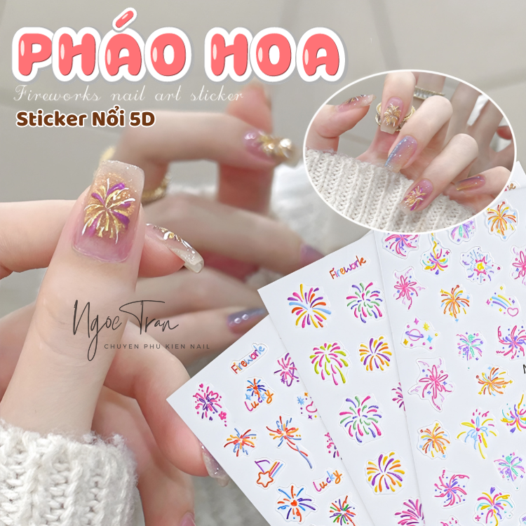 Sticker Lụa Nổi 5D | Pháo Hoa Tết 2024 | Hình Dán Móng Tay