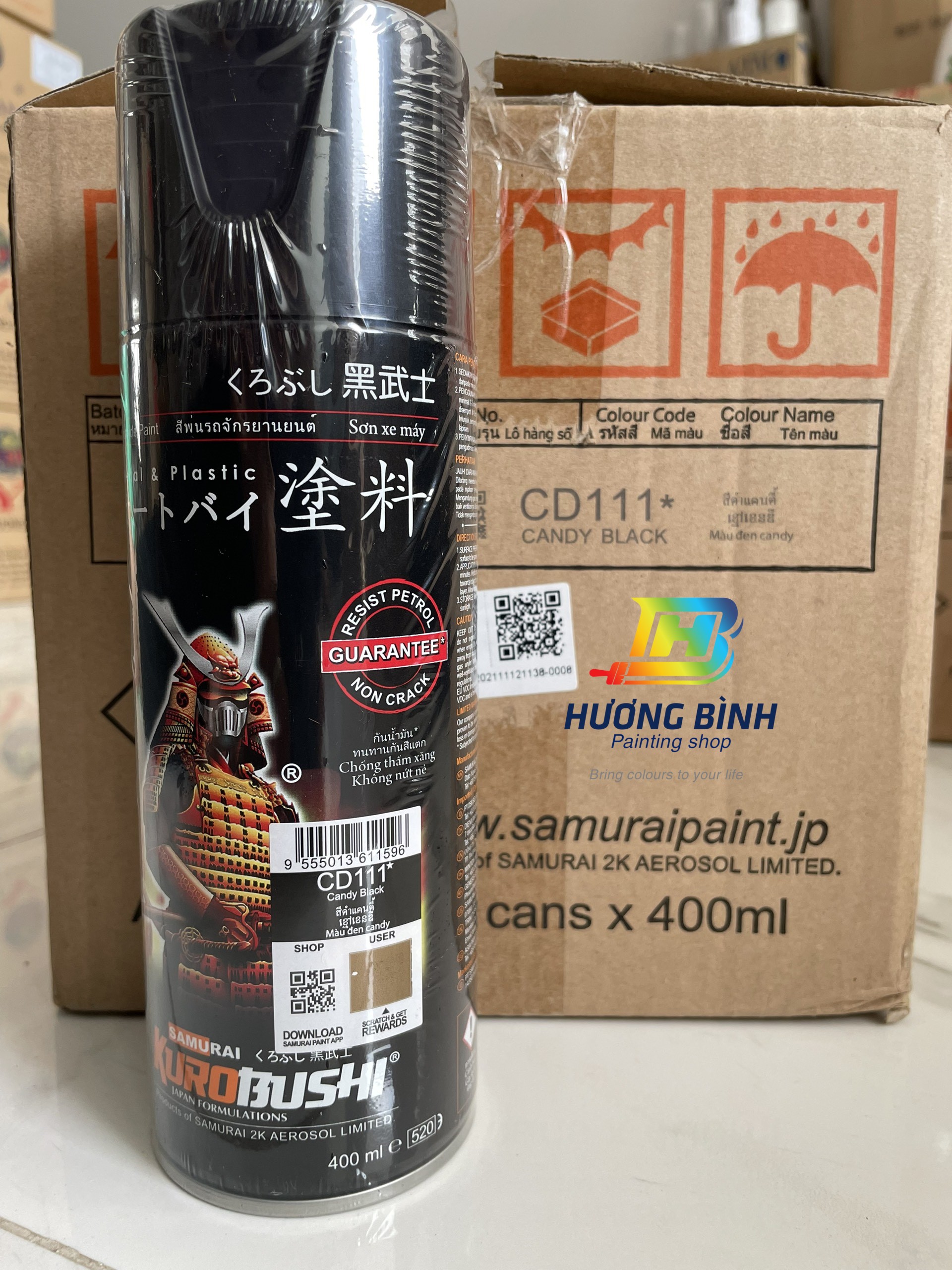 Sơn xịt Samurai màu Đen Candy  - CD111 (cần sơn trên nền màu Bạc) (400ml)