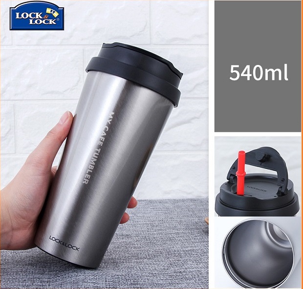 Bình nước giữ nhiệt Lock & Lock CLIP TUMBLER 540ml - ly cà phê Inox giữ nhiệt LHC4151 có ống hút
