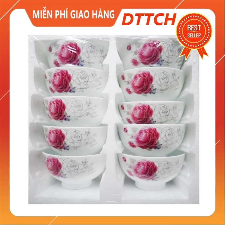 [HCM][COMBO 10 CÁI ] BỘ CHÉN SỨ HOA VĂN CAO CẤP - CHÉN SỨ TRÁNG MEN- TÔ VÀ CHÉN
