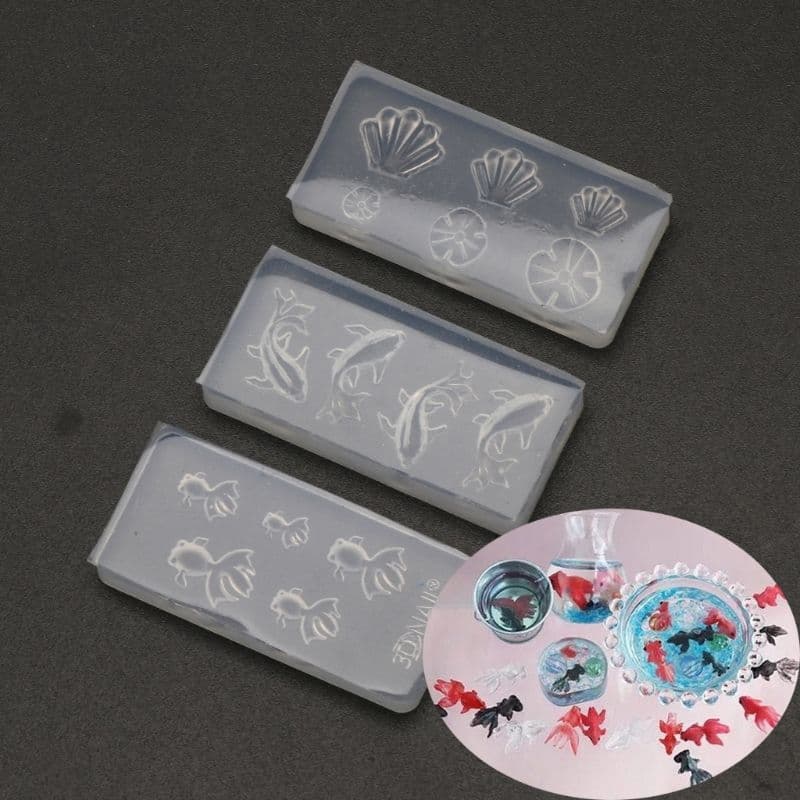 Bộ 3 khuôn silicone làm cá mini, vỏ sò, lá sen.