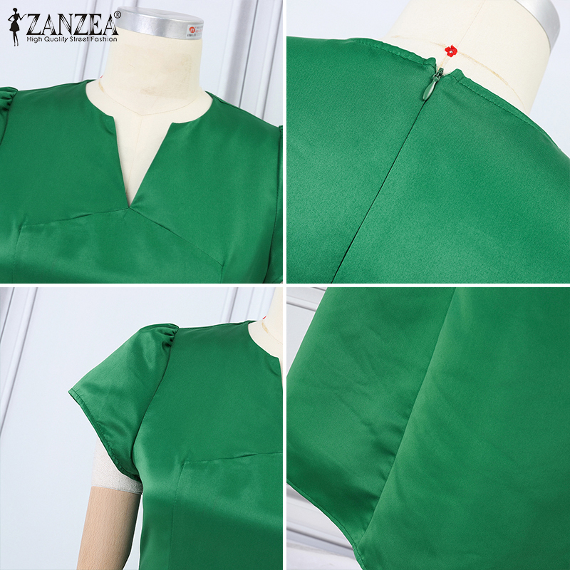 ZANZEA%20Korean%20Style%20Women's%20Dress%20V-Neck%20Puff%20Sleeve%20Dresses%20Party%20Prom%20Elastic%20Waist%20A-Line%20Dress%20-%20Image%207