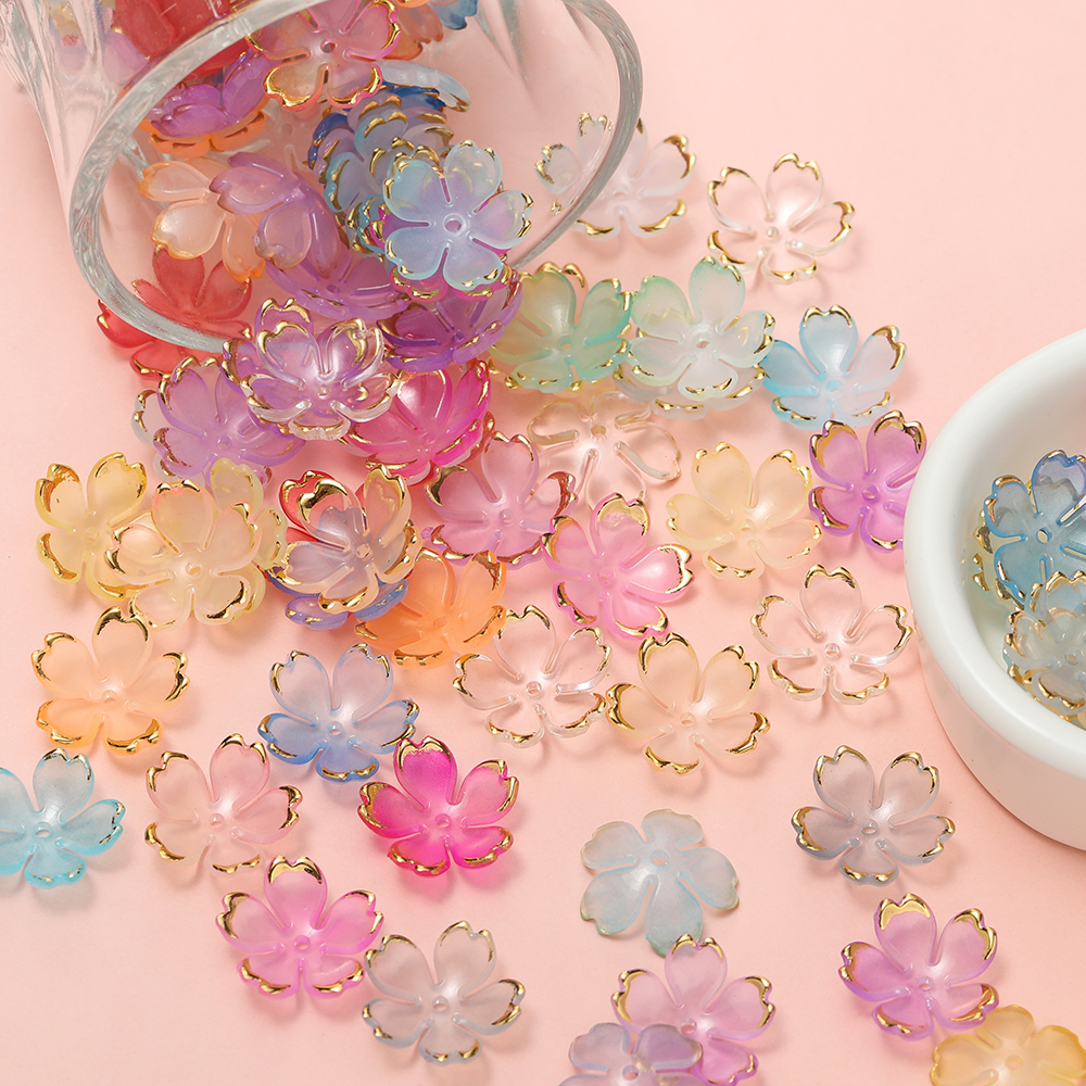 Honeyhandy Opaque Acrylic Flower Bead Caps, More Petal, Mixed Color