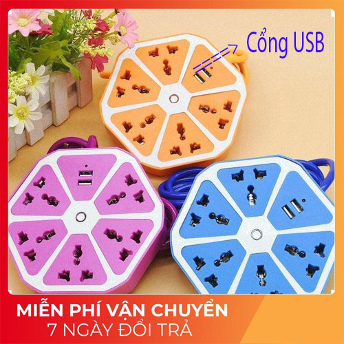 Ổ cắm điện đa năng tiện lợi - ổ cắm có lỗ cắm sạc usb - ổ cắm điện 5 đầu ra tích hợp 2 cổng sạc điện thoại