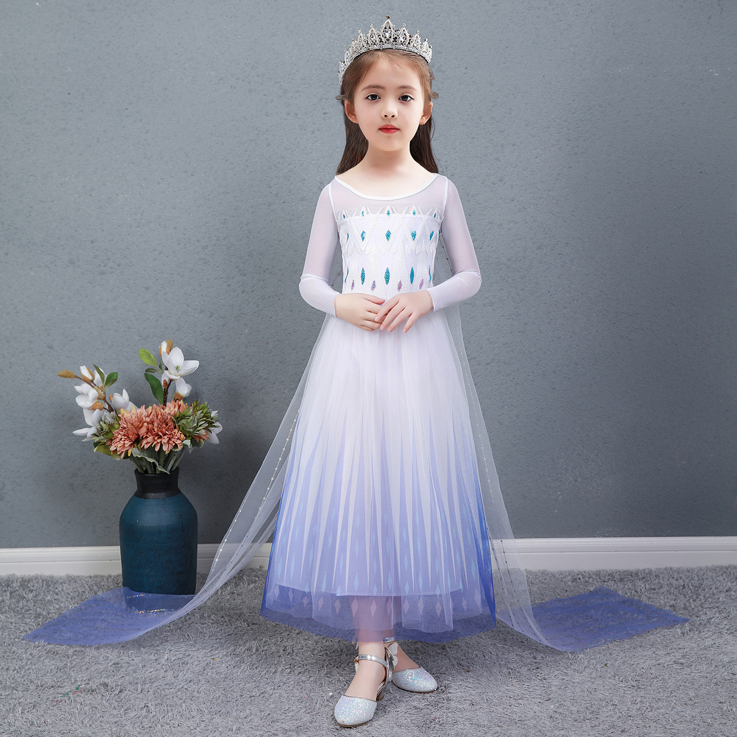 Váy elsa bé gái khăn choàng dài có thể tháo rời D2644 - đầm công chúa bé gái elsa đẹp xinh size 15 - 30kg