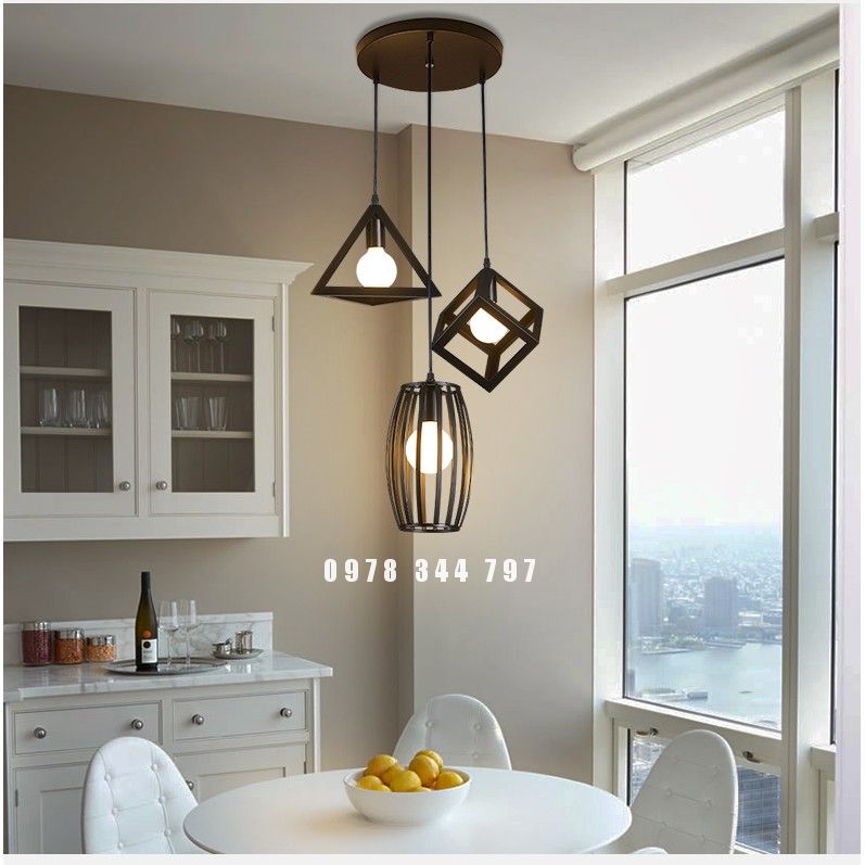 Đèn thả trang trí: Bộ ba đèn thả hình học ( Đã kèm bóng LED 5W )