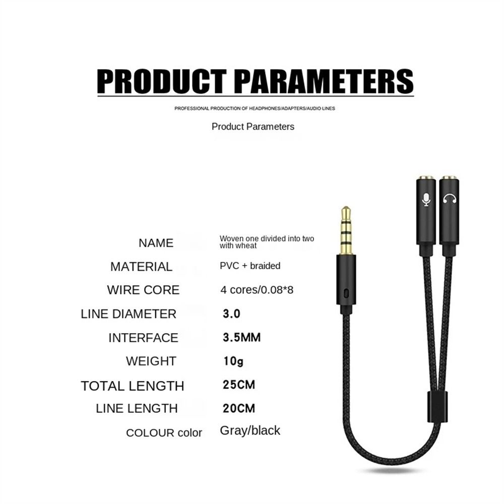 Music Listening Mobile Phone 3.5mm Male Headphone Cable Mic Audio Cable ...