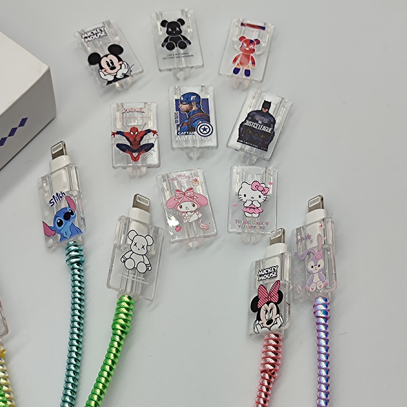 Ốp Bảo Vệ Sạc Mickey Dễ Thương Hoạt Hình Trong Suốt Thông Dụng Phụ Kiện Bảo Vệ Cáp Bằng Nhựa Phụ Kiện Điện Thoại Ốp Bảo Vệ Dây Dữ Liệu Sạc USB Cho iPhone Type-C Ốp Cáp Dữ Liệu Android