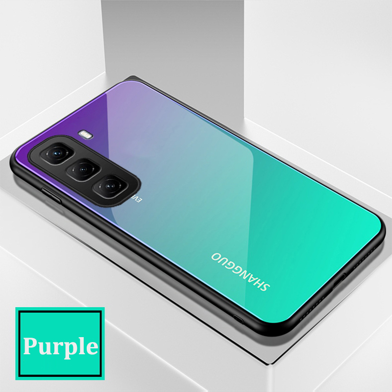 For infinix Hot 60 60i Phone Case Gradient 9H Tempered Glass Protector Colorful Soft Edge for Infinix Hot 60i Cover Casing HP.