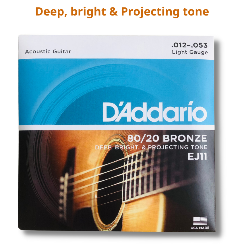 Bộ dây đàn guitar acoustic D'addario EJ11 size 12 chính hãng (80/20 Bronze Strings) light gauge