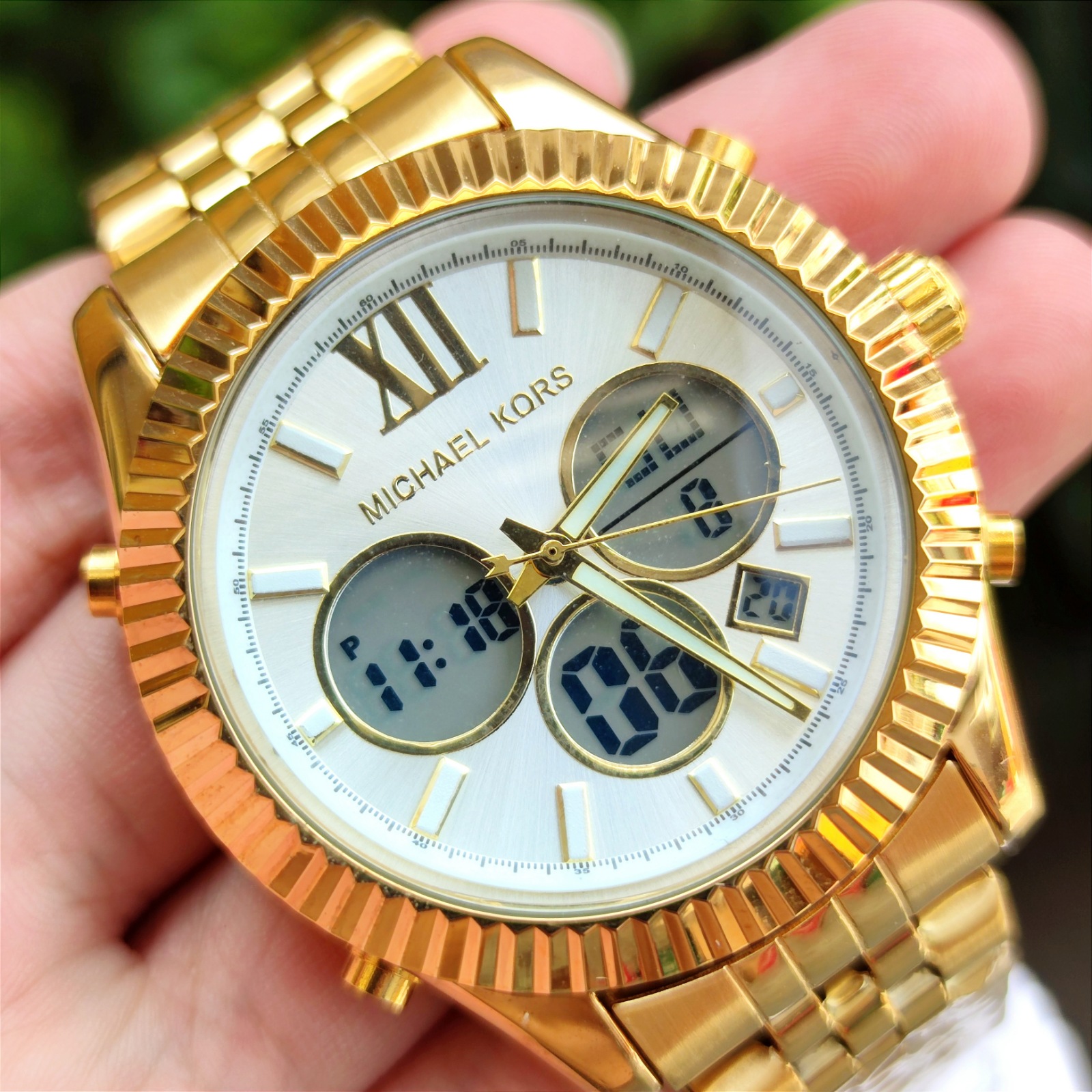 MICHAEL KORS MK LEXINGTON WATCH DUAL TIME DIGITAL AND ANALOG With Date