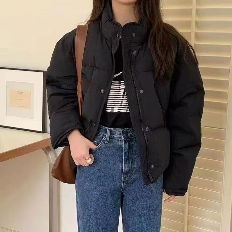 Light Violet Winter Coats Women Stand Collar Short Cotton Down Jackets
