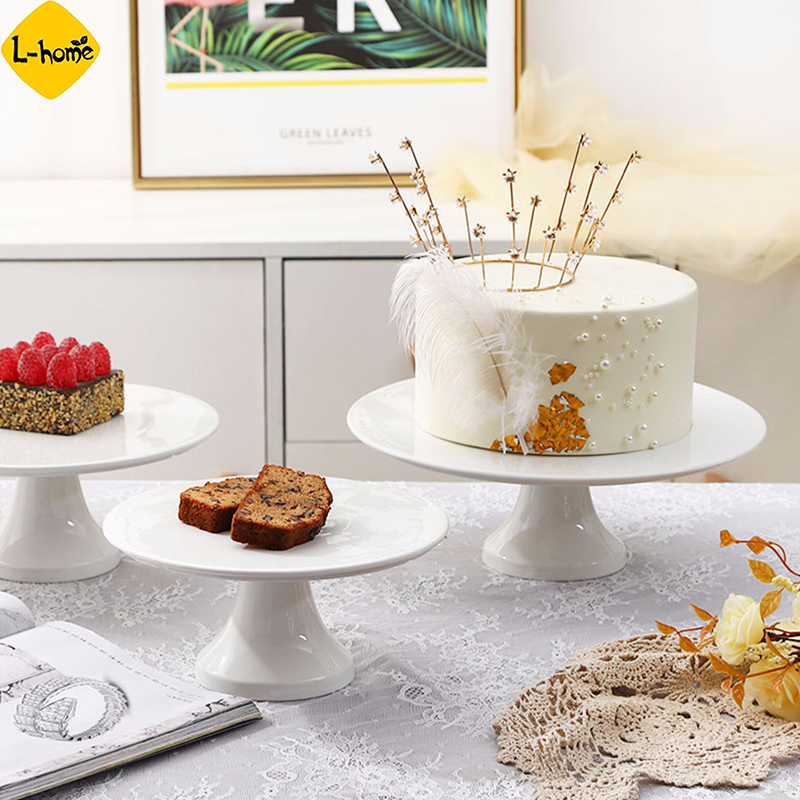 White Ceramic Cake Stand Loaf Bread Display Stand With Lid Glass Cover Fruit Tray Afternoon Tea Snack Cake