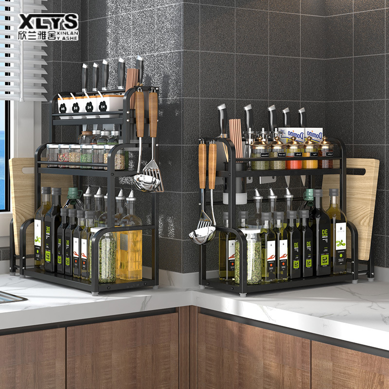 Kitchen seasoning rack shelf table multi-functional tool holder multi-layer seasoning oil, salt, sauce and vinegar bottles and cans storage rack