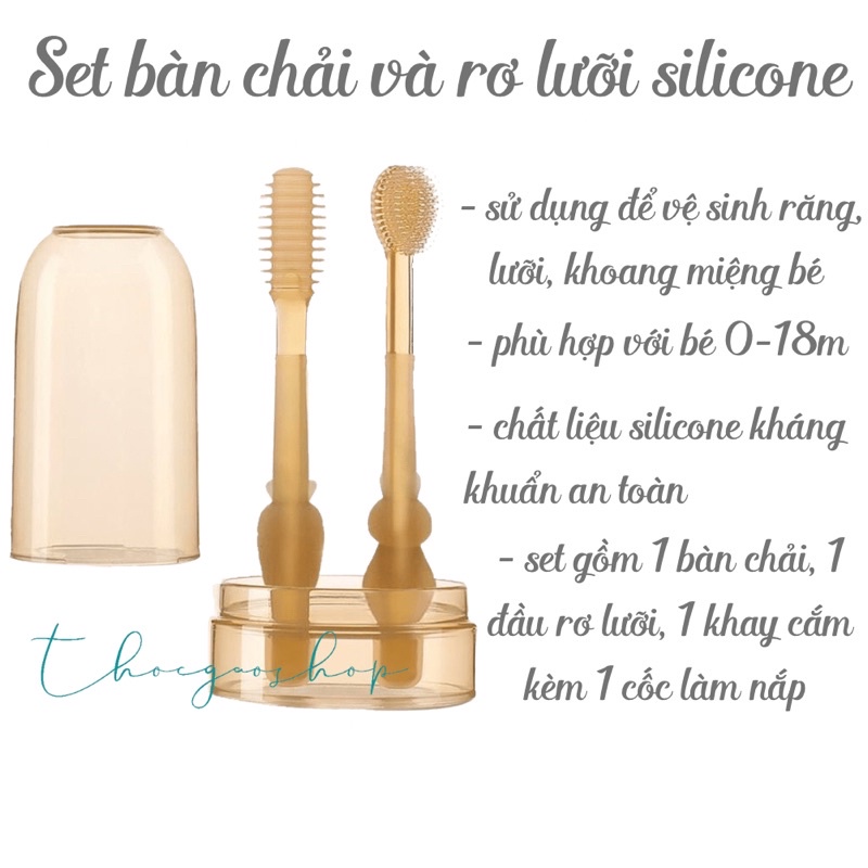 Rơ lưỡi, bàn chải silicon kèm cốc cho bé 0m+