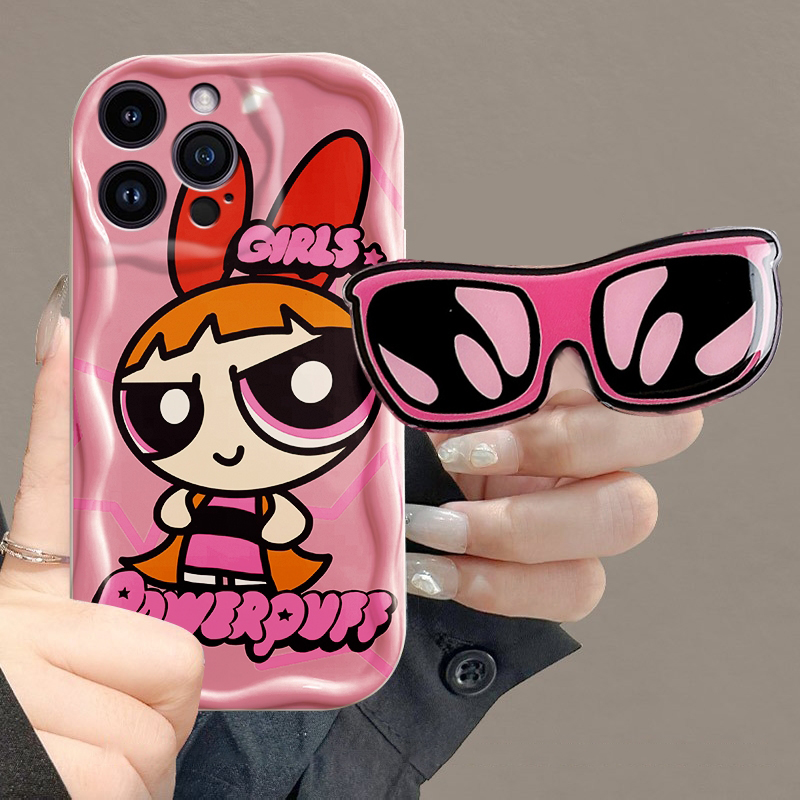 Hontinga for OPPO A3x Back Cover With Holder Fashion Girls Texture Phone Case Wavy Edge Soft Silicone Cover. 