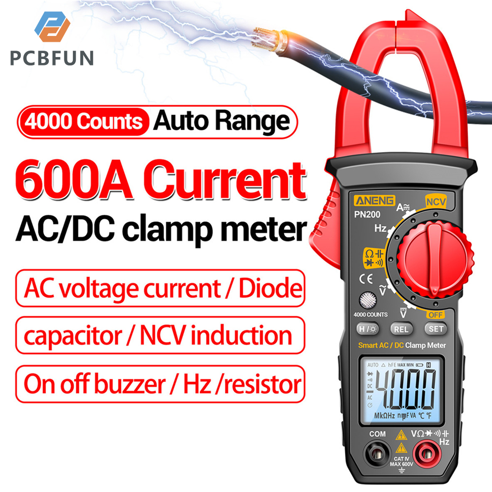 Pcbfun PN200 Đồng hồ kẹp đo điện kỹ thuật số vạn năng AC hiện tại và AC/DC 4000 đếm vôn kế với Amp Volt Ohm kiểm tra kháng auto-khác nhau,