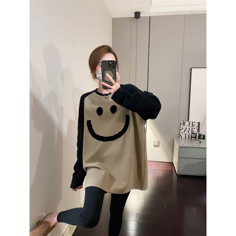 [Plus Size] (40-100kg) Áo Thun Tay Dài Oversized Cổ Tròn Cho Nữ