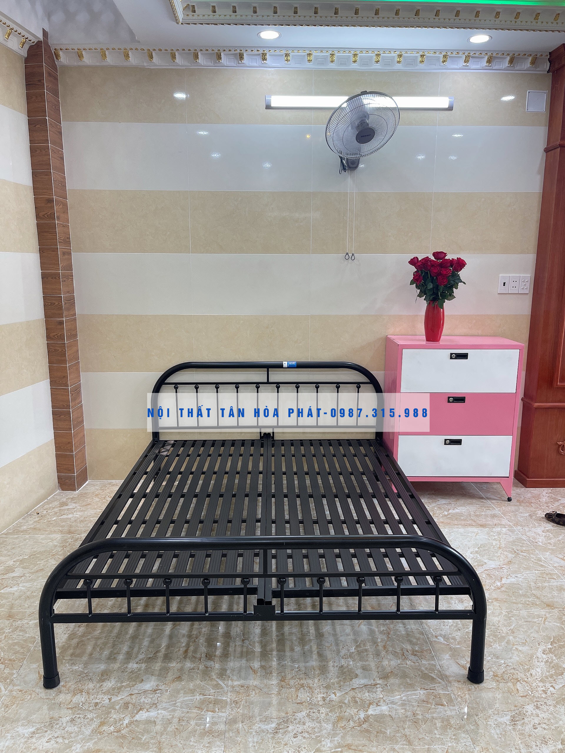 Giường sắt mỹ nghệ 1m6x2m TÂN HÒA PHÁT 01