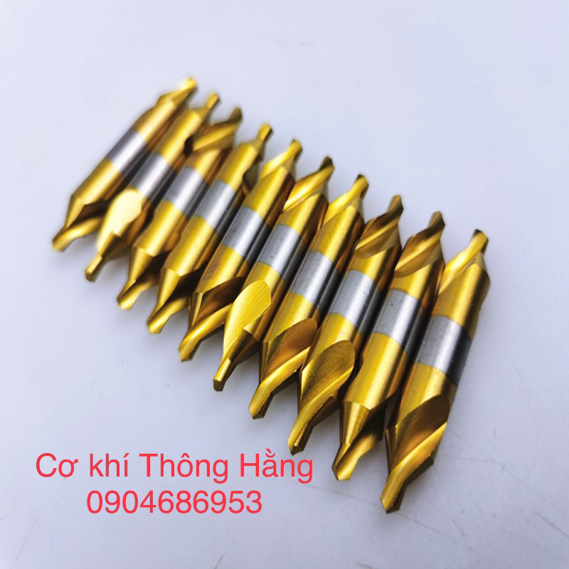 Mũi khoan tâm vàng 60 độ, chất liệu HSS phủ TiN. Mũi khoan tâm máy tiện, mũi định tâm