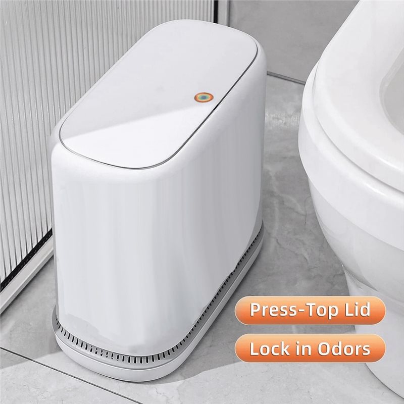 Bathroom Trash Can with Lid, 3.3 Gallon Slim Odor-Control & Pet-Proof Garbage Bin, Automatic Bag Adsorption.