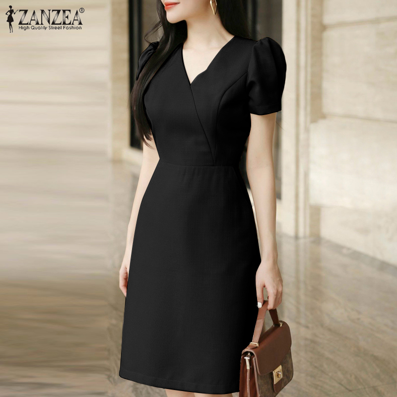 ZANZEA%20Korean%20Style%20Womens%20Elegant%20Party%20Puff%20Sleeve%20V-Neck%20Sundress%20Plain%20Mini%20Dresses%20Red%20Dress%20-%20Image%206