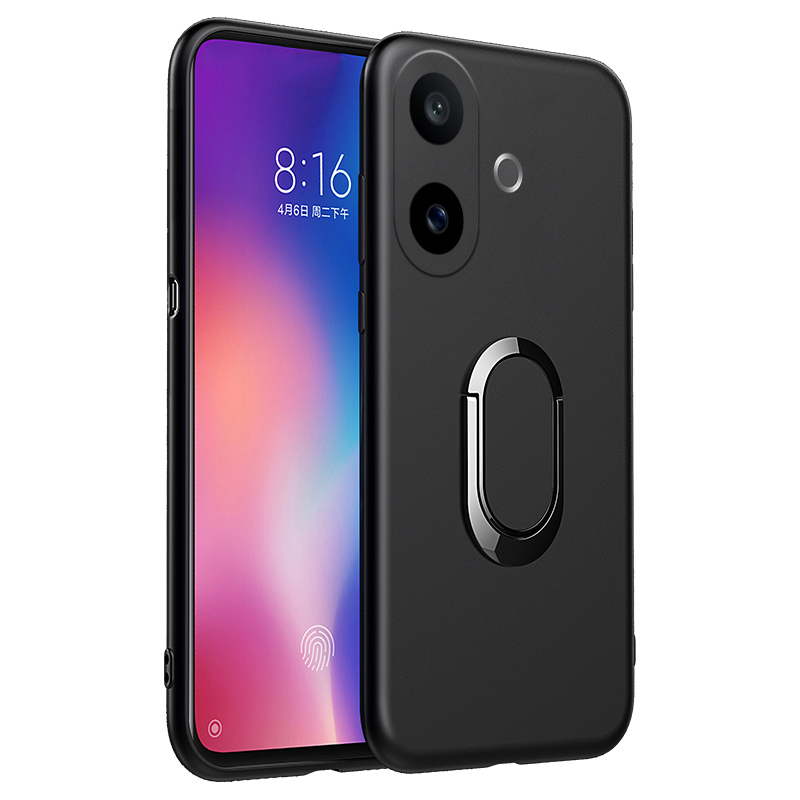 For VIVO V60 Lite Phone Case Soft Silicone Metal Ring Kickstand Bracket 360 Degree Rotation Car Holder for Vivo V60 Lite Cover Casing HP.