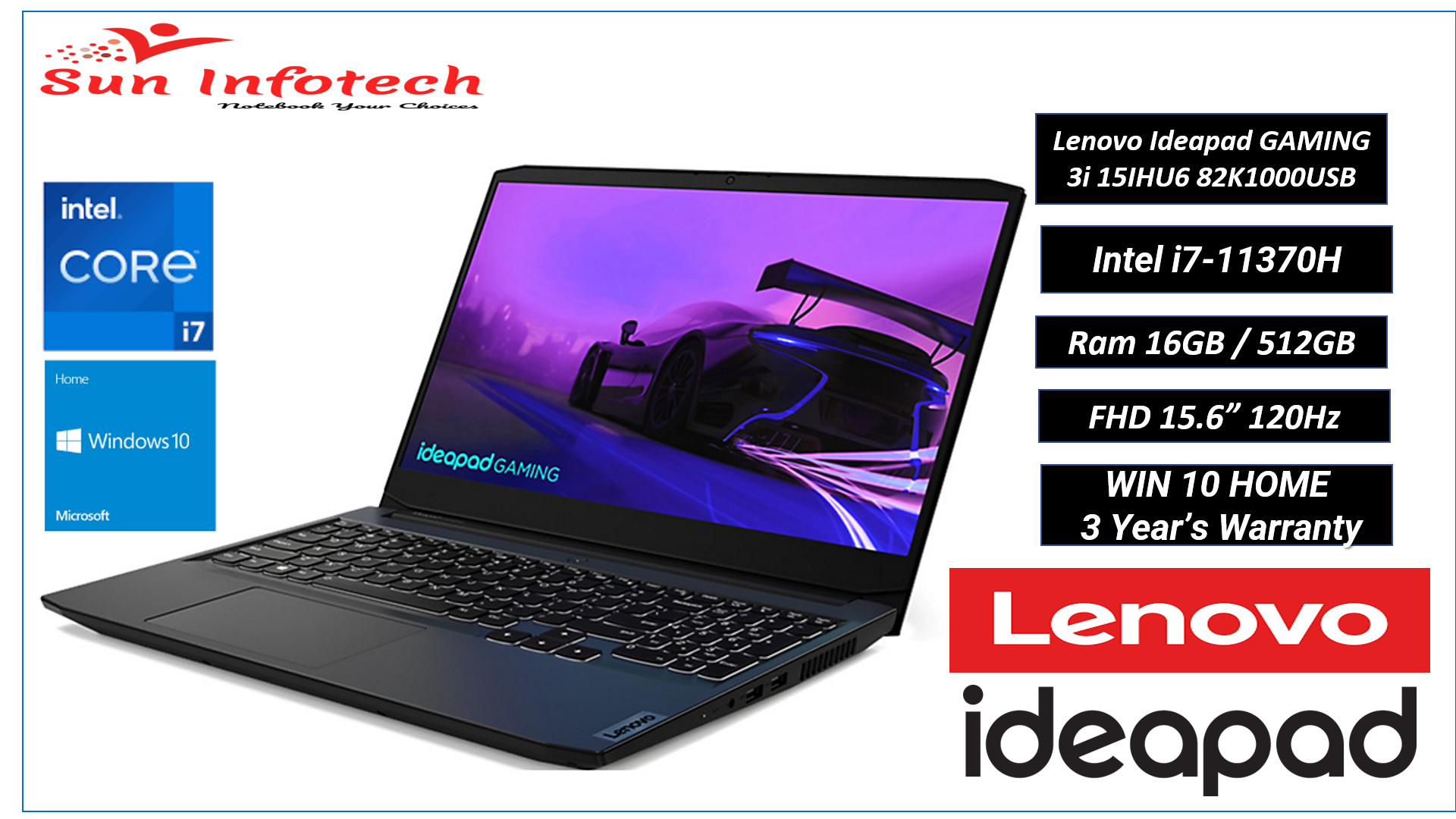 Lenovo Ideapad Gaming 3i 15ihu6 82k1000usb 156” Fhd 120hz I7 11370h 16gb Ram 512gb 