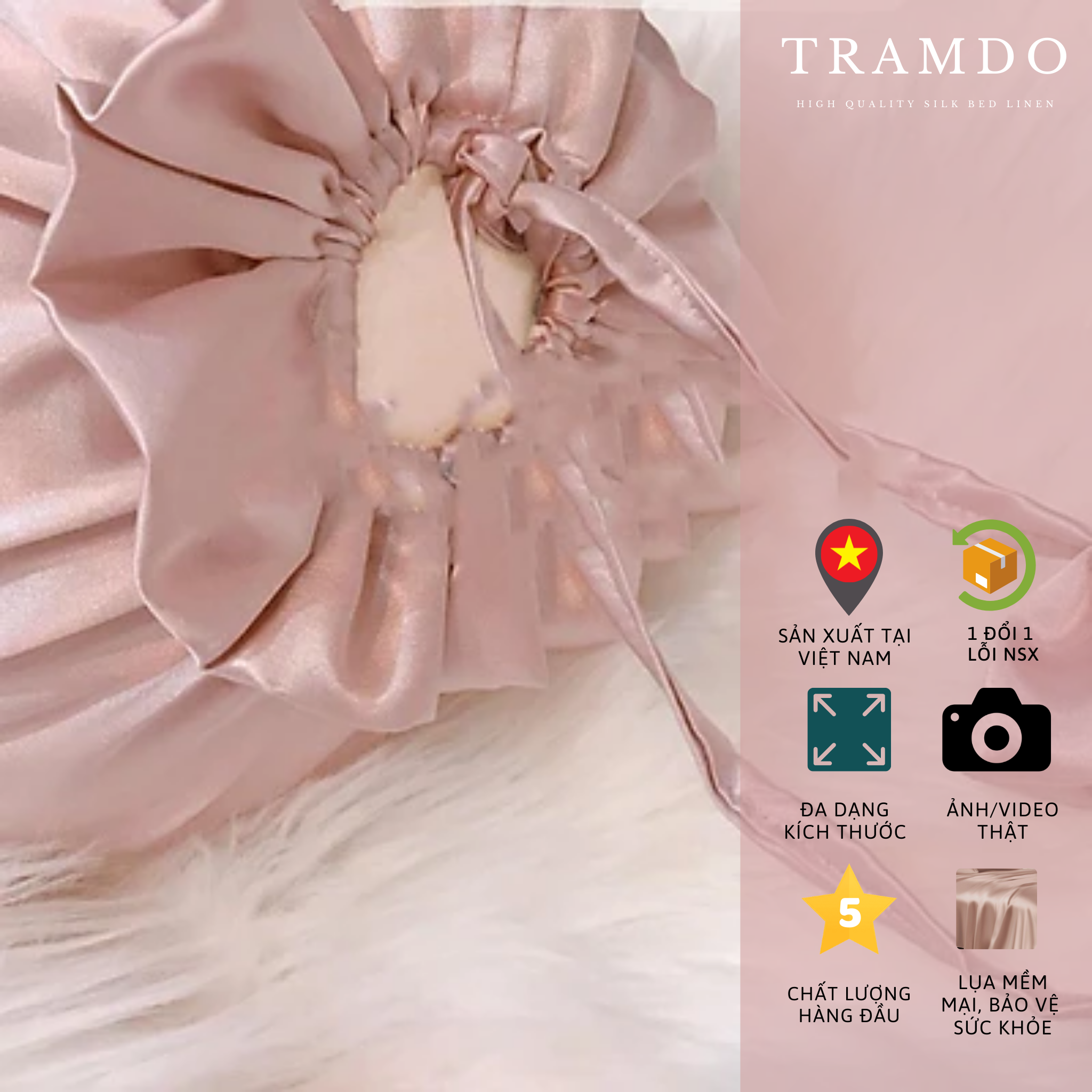 Vỏ gối ôm TRAMDO BEDDING 35x100cm Lụa Satin Silk (nhiều màu)