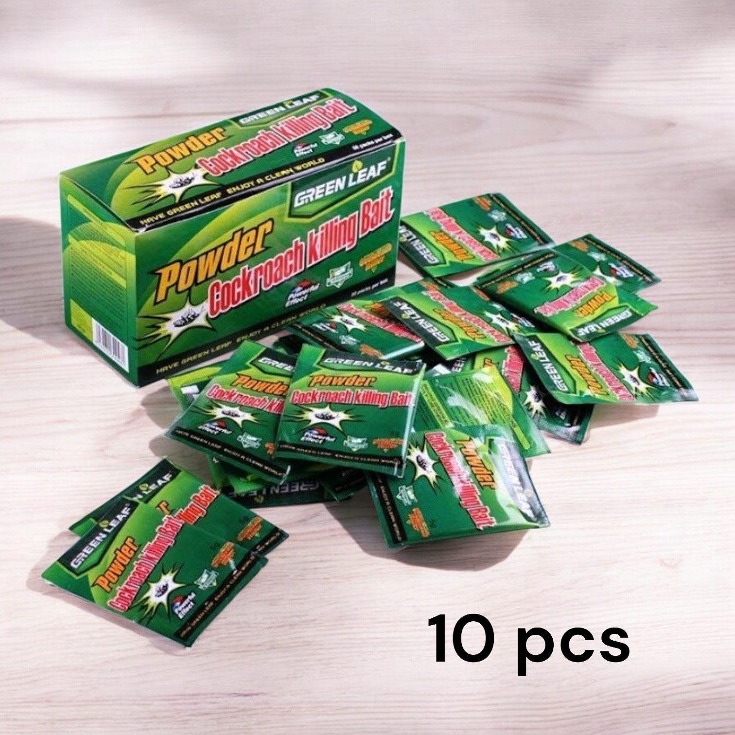 Cockroach Killer Powder | Green Leaf 10-Pack | 5g Per Bag | Fast-Acting Roach Repellent | Covers 150-200 sqm | Safe & Odorless | Best for Home, Office, Kitchen & Commercial Use.