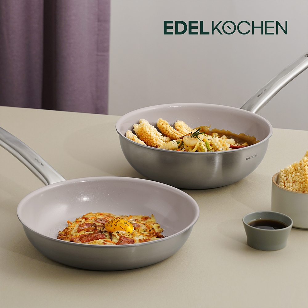 Combo 2 chảo inox Edelkochen Easy Prism - Màu Earl Gray (Chảo chiên 24cm/ Chảo xào 28cm)