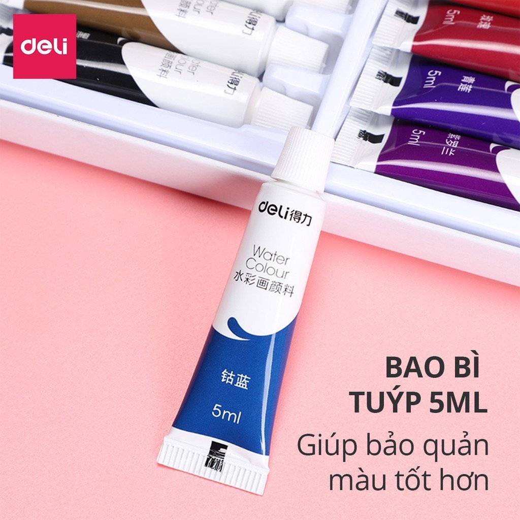 Màu nước dạng tuýp 5ml Deli - 12 màu