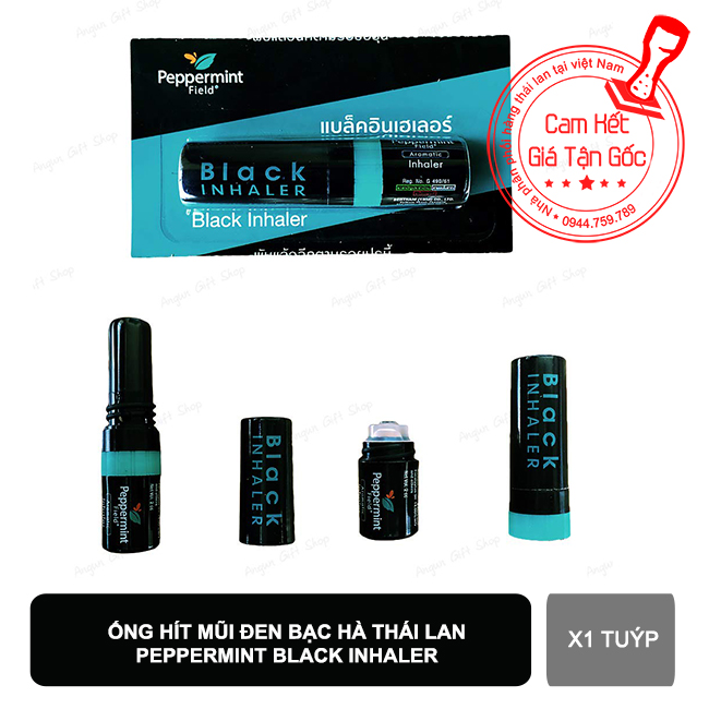 (Black) 01 Ống hít ĐEN 2 Đầu Black Inhaler Peppermint Thái Lan