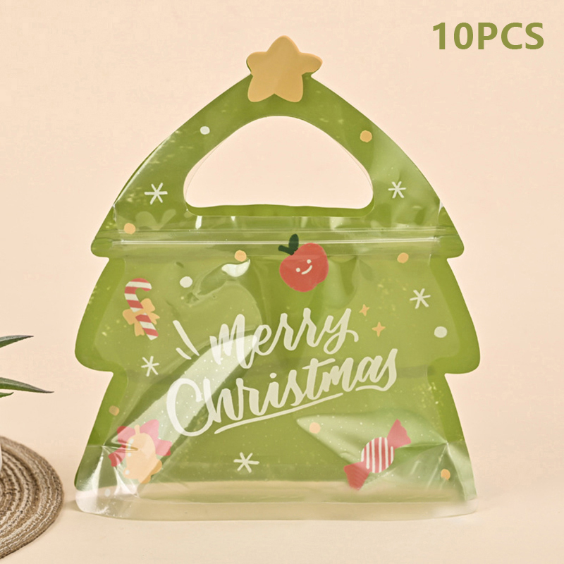 10pcs Christmas Gift Bag For Candy Chocolate Cookie Nougat Biscuit Packing Gift Tree Santa Zipper Bags