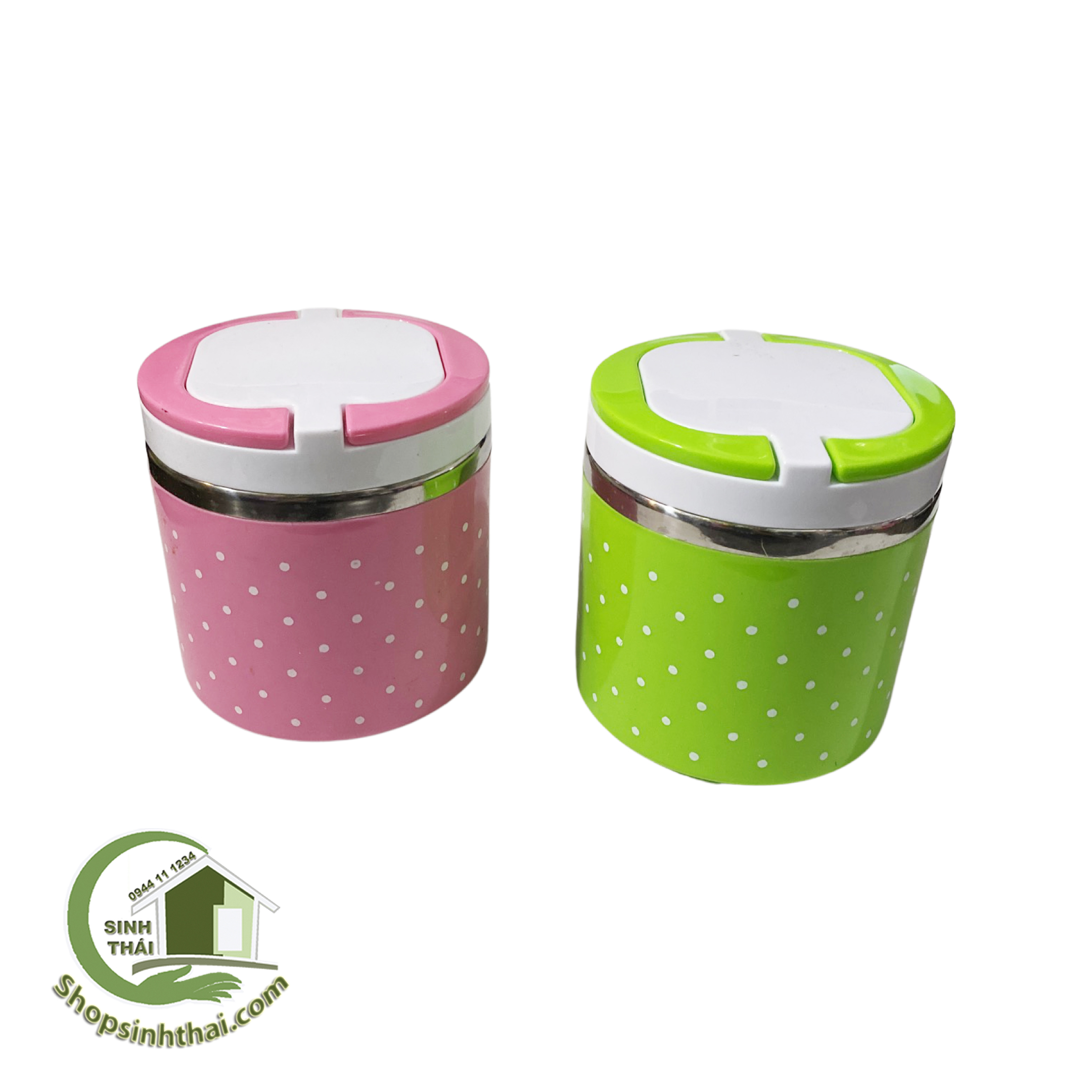 Cà mên, cặp lồng cơm giữ nhiệt lõi inox hoa văn chấm bi 1 tầng - giao màu ngẫu nhiên [ Tổng kho ]