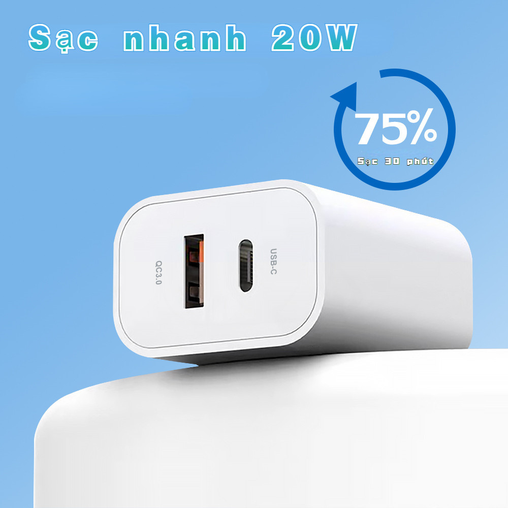 Đầu sạc PD sạc nhanh Type Cổng kép (A+C) sạc nhanh USB Type C