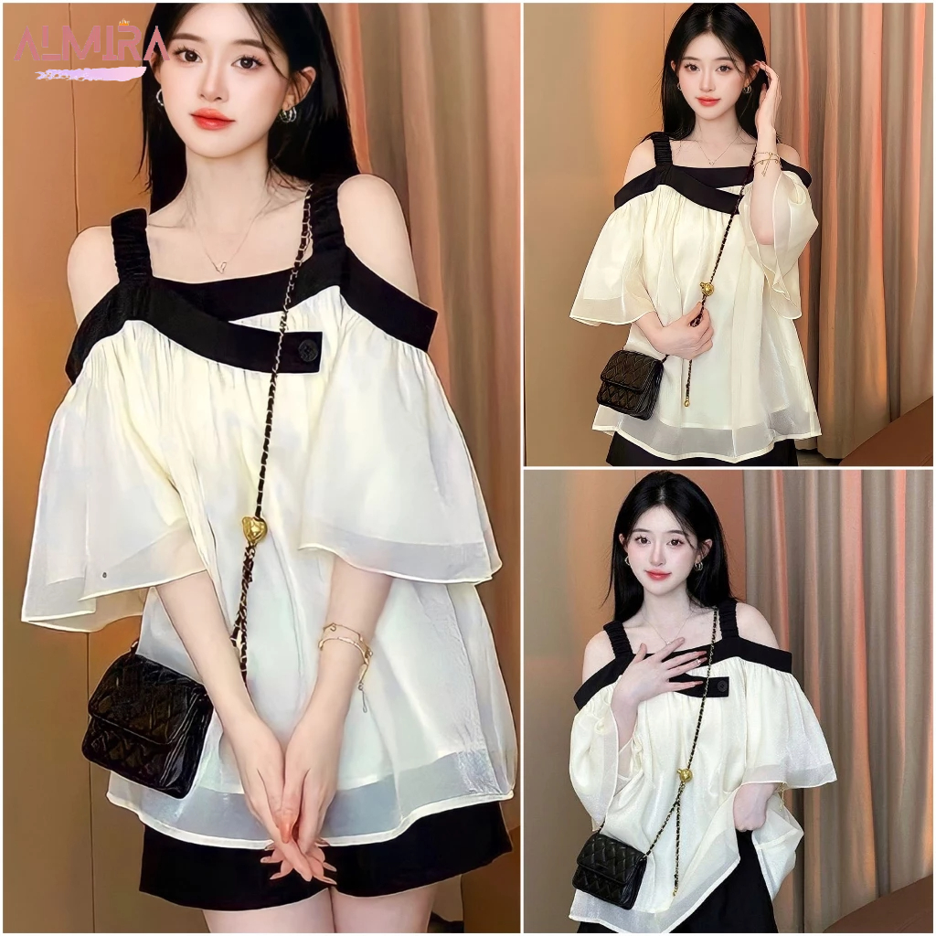 Sét đồ babydoll áo trễ vai + quần tafta