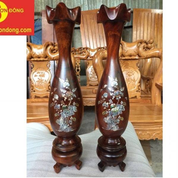 Cặp lộc bình gỗ Hương nguyên khối cao 60cm trang trí decor