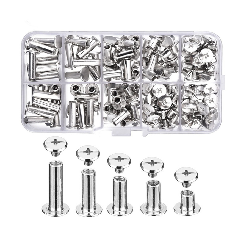 80 sets chicago screws 5 sizes 6 10 12 15 18mm binding screws studs rivets,for leather, bookbinding, album, diy crafts