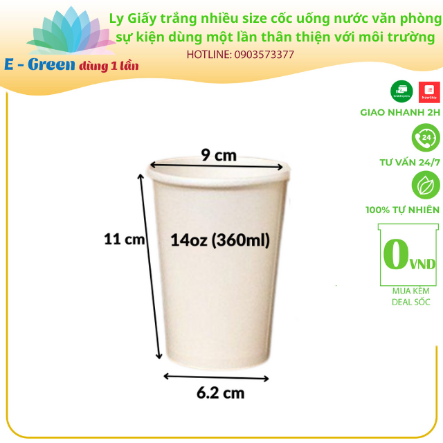 [Freeship+Giảm Giá 5K] 100 Ly Giấy trắng nhiều size cốc uống nước văn phòng sự kiện dùng một lần thân thiện với môi trường - E Green Dùng 1 Lần