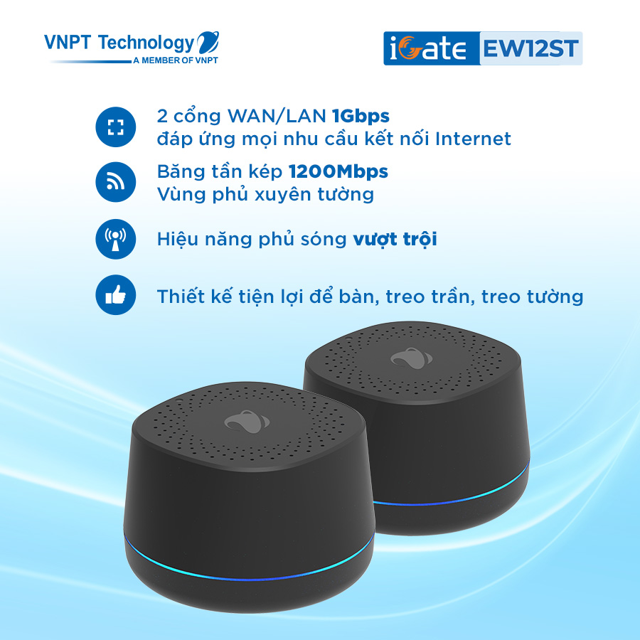 VNPT Technology Hệ thống WiFi Mesh 2 băng tần chuẩn AC 1200Mbps iGate thumbnail
