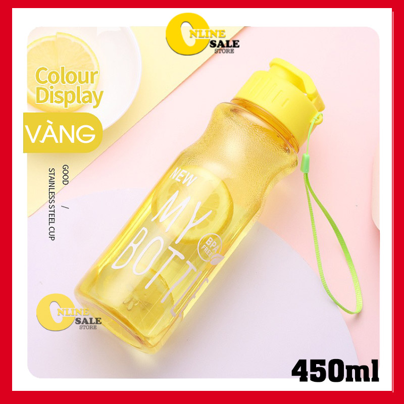 Hottrend Bình nước cute, chai nước có quai xách dung tích 450ml- Bình đựng nước đi du lịch- Bình nước học sinh- Bình nước nhựa Nhiều màu sắc lựa chọn