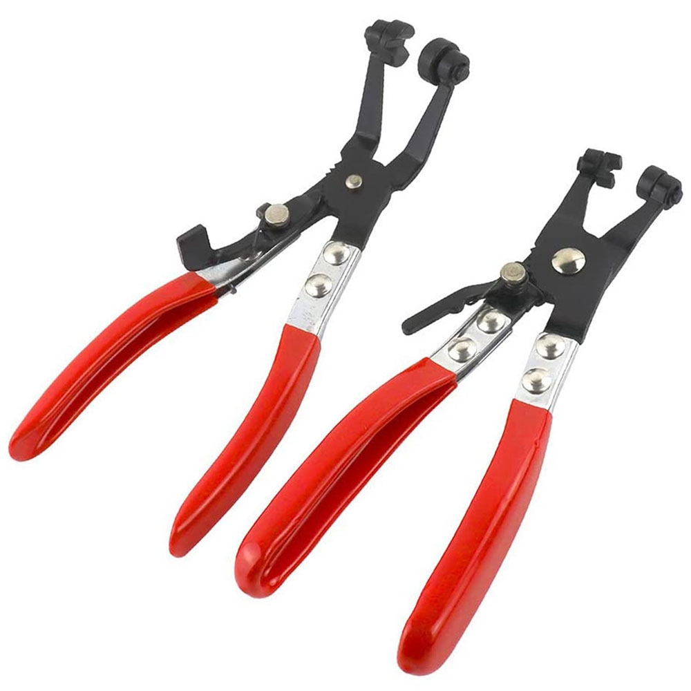 2pcs Set Car Hose Clamp Pliers Car Water Pipe Removal Pliers Auto Repair Tool with Swivel Flat Band Locking Ratchet 45 Degree Angled Clamp Plier